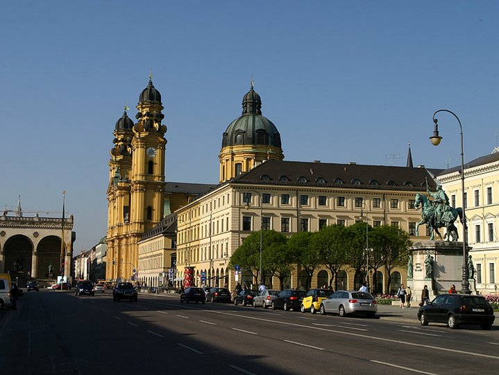 Odeonsplatz in Munich with historic buildings.