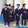 Group of students graduates go against the university