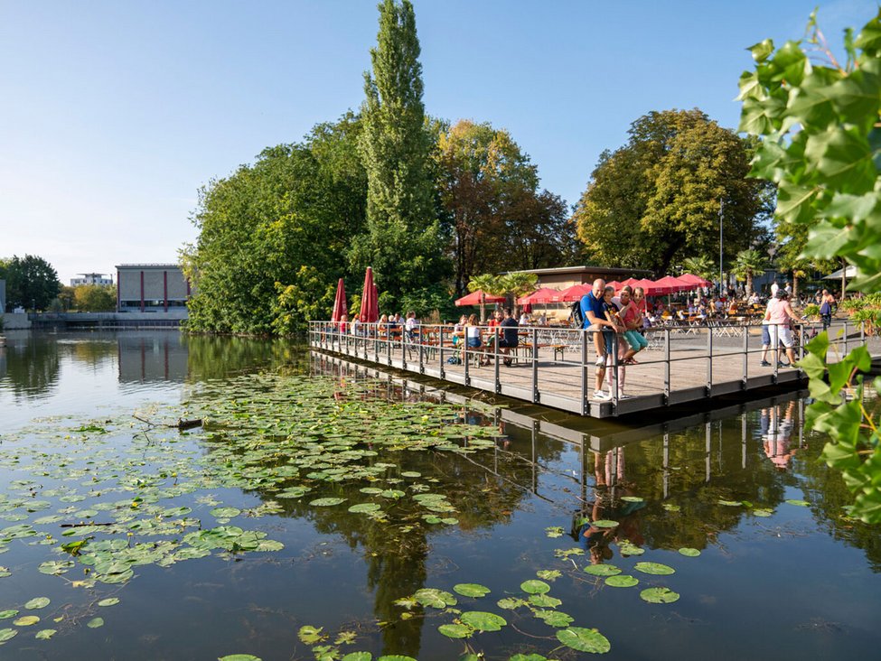 View of the wine pavillon at the Neckar in Heilbronn.