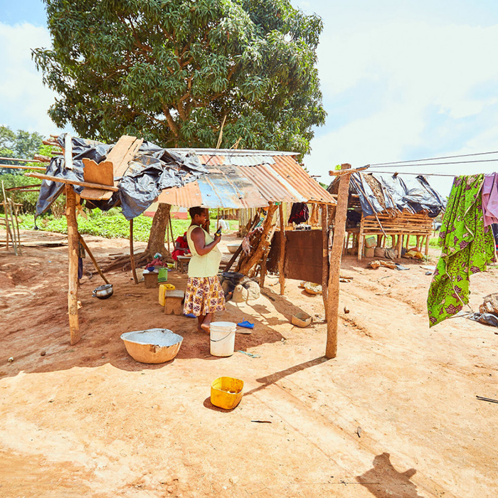 A woman under the shed in the rual area
